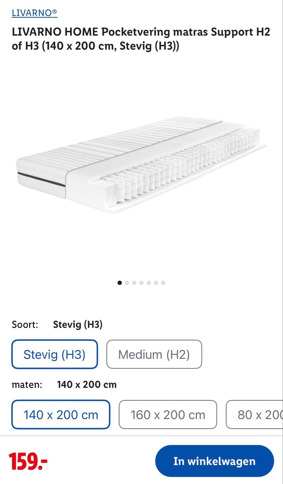 LIVARNO HOME Pocketvering matras 140x200 cm Stevig (H3), Ophalen, Tweepersoons, 140 cm, Zo goed als nieuw