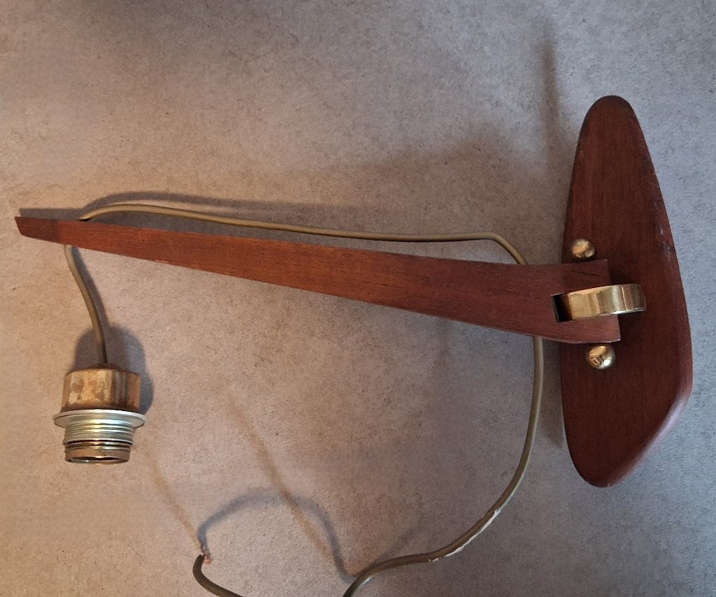 Prachtige retro jaren 60 teak wandlamp, vintage lamp Deens, Ophalen, Gebruikt, Hout, Wandlamp