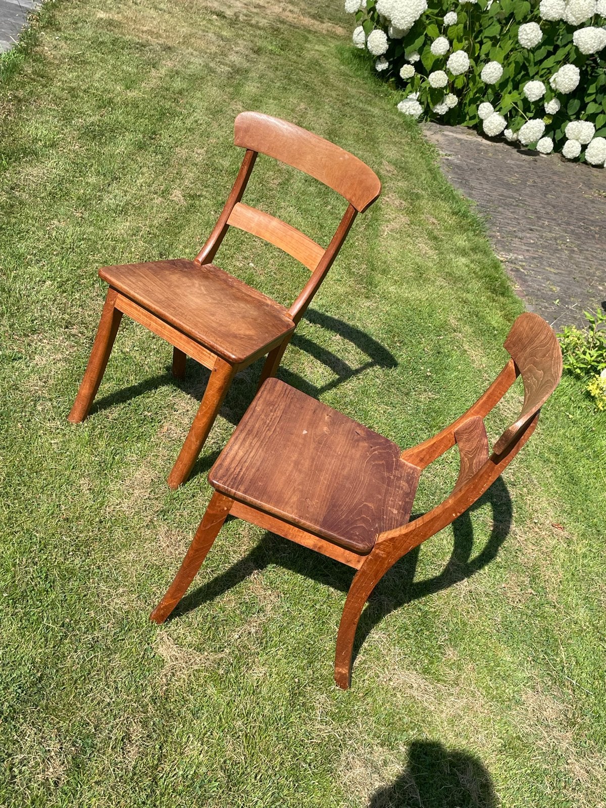 Set van 2 vintage teak houten stoelen, Antiek en Kunst, Ophalen