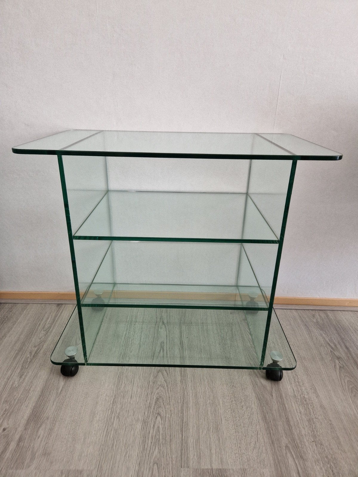 Glazen TV-meubel met 3 planken en wieltjes, Huis en Inrichting, Ophalen, Gebruikt, 50 tot 100 cm, Glas