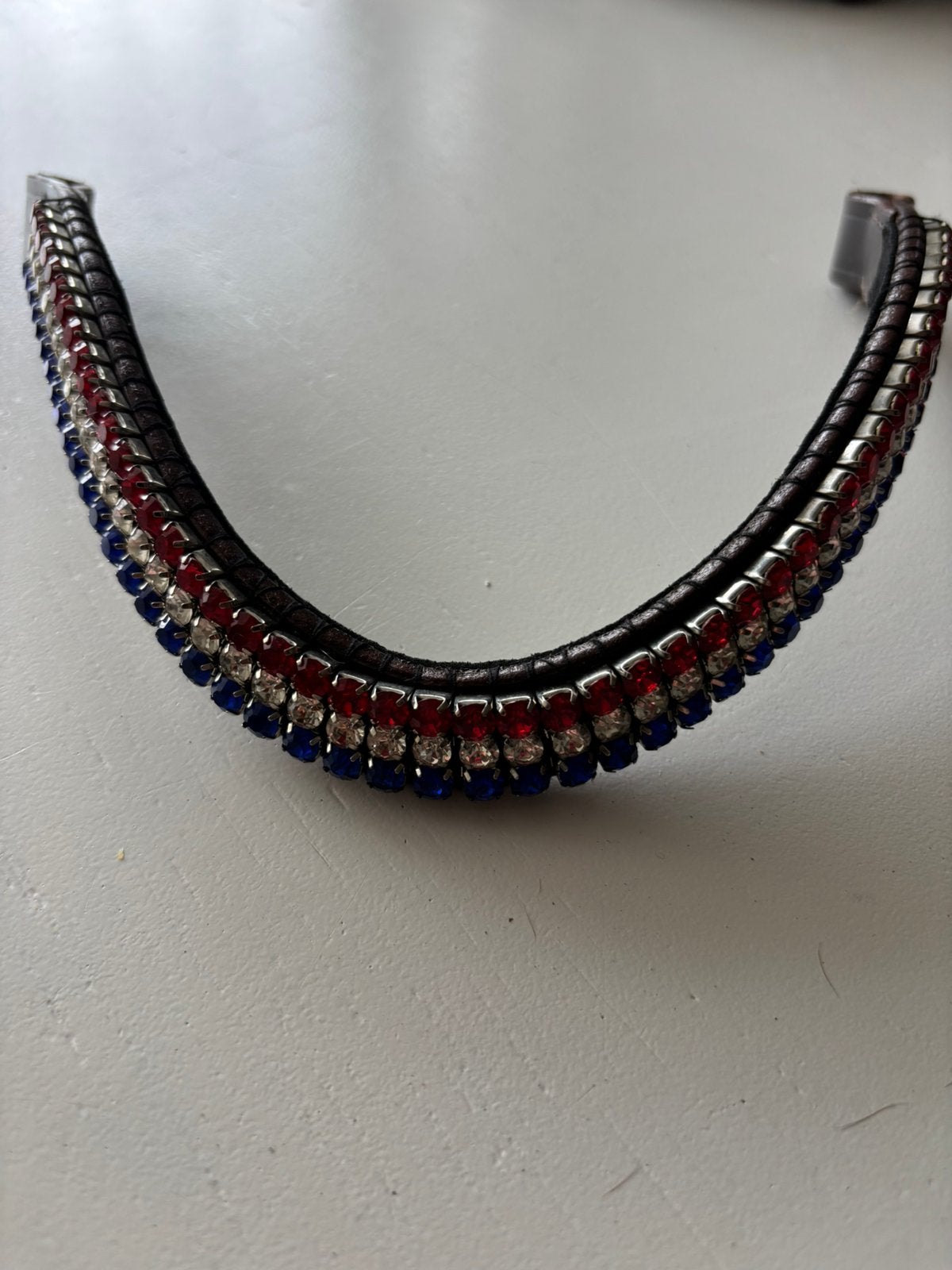 Frontriem maat pony rood/wit/blauw en bijpassende kottenband, Dieren en Toebehoren, Overige disciplines, Zo goed als nieuw, Blauw