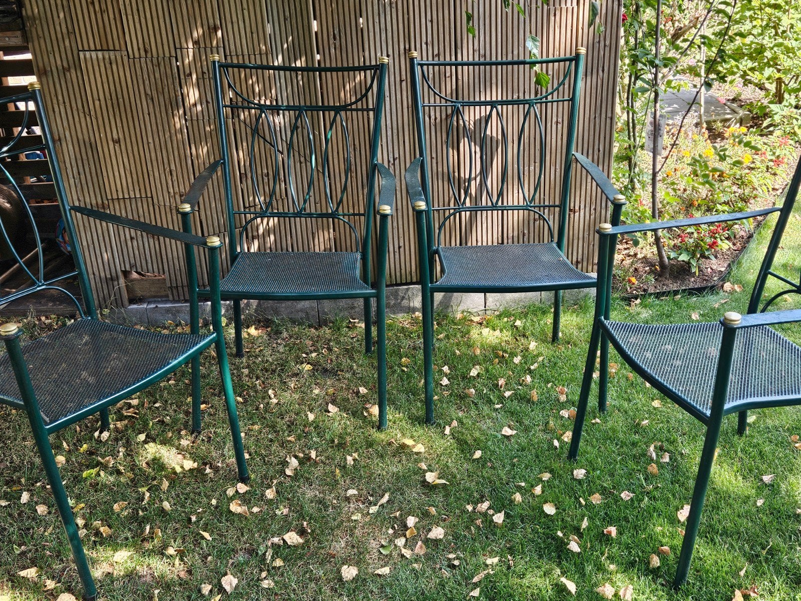 Set van 4 metalen vintage tuinstoelen - donkergroen, Ophalen, Gebruikt, Metaal