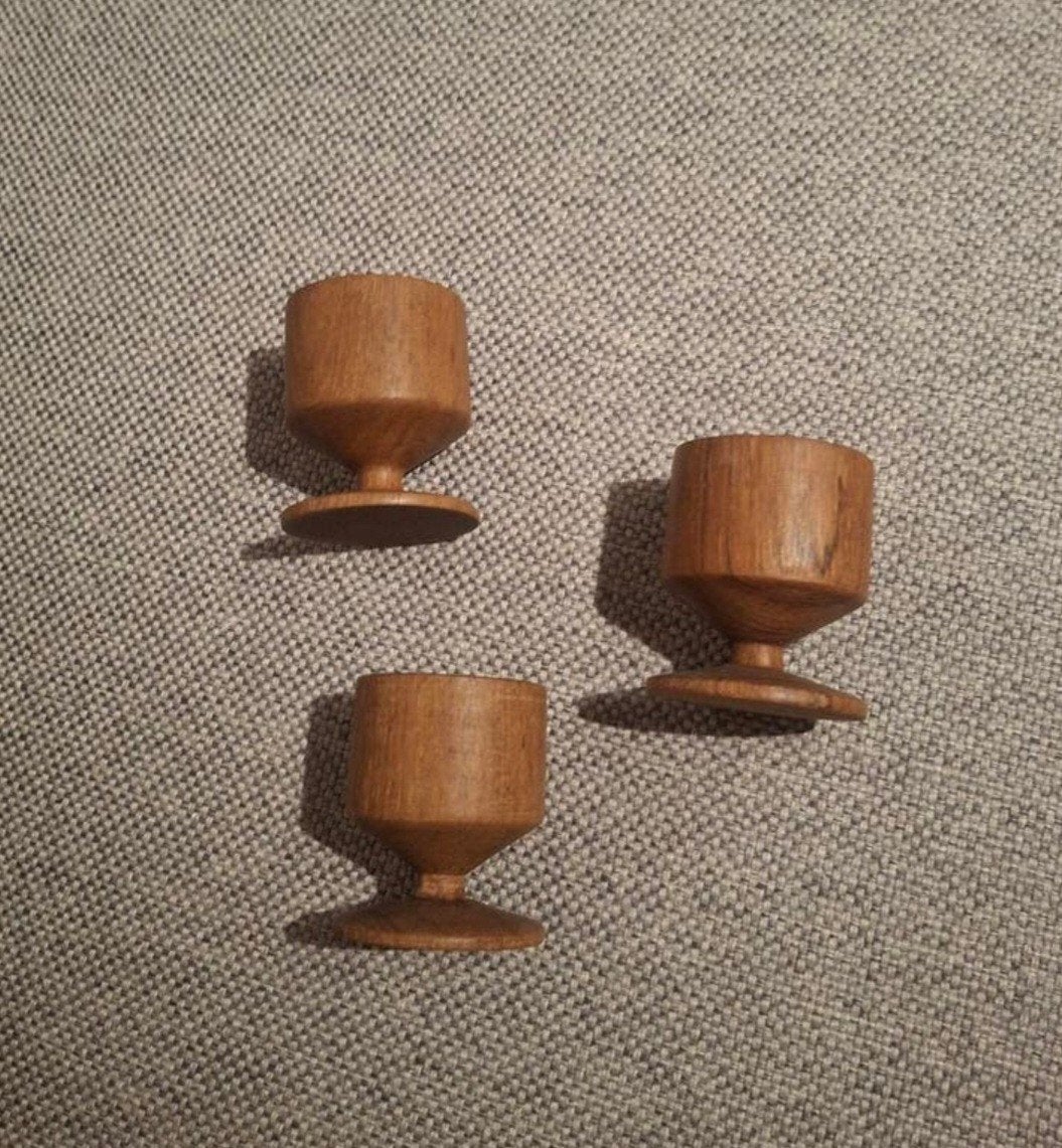3 Laurids Lønborg vintage teakhouten eierdopjes., Ophalen of Verzenden