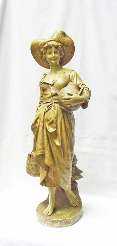 Art Nouveau beeld - Goldscheider - E.Tell - H 67 cm., Antiek en Kunst, Gemerkt, Art nouveau, Ophalen of Verzenden, Steen of Keramiek