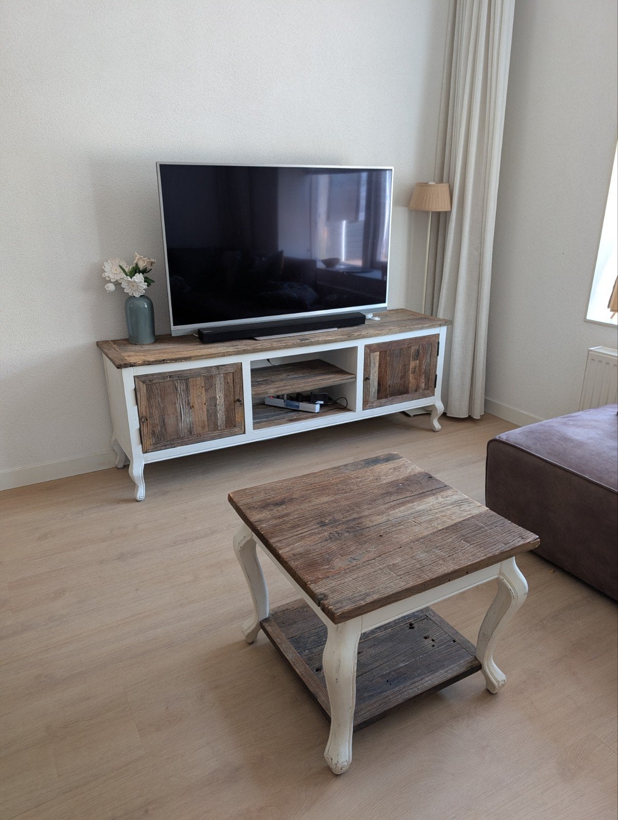 Rivièra Maison TV meubel en salontafel set, Huis en Inrichting, Kasten | Televisiemeubels, Ophalen, Gebruikt, 150 tot 200 cm, Landelijke, Riviera Maison
