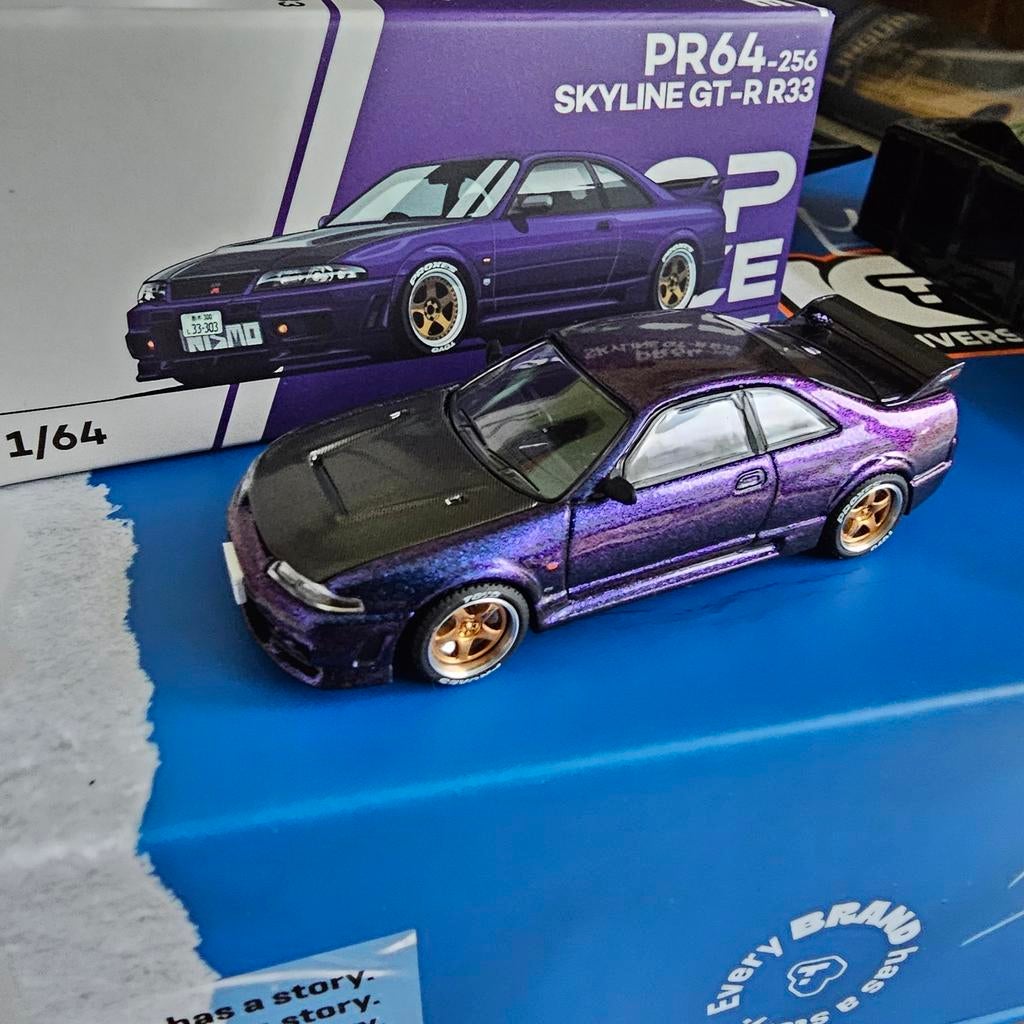Pop Race Nissan Skyline GT-R R33 1/64 Modelauto Paars, Niet beschikbaar, Nieuw, Ophalen of Verzenden, Pop Race