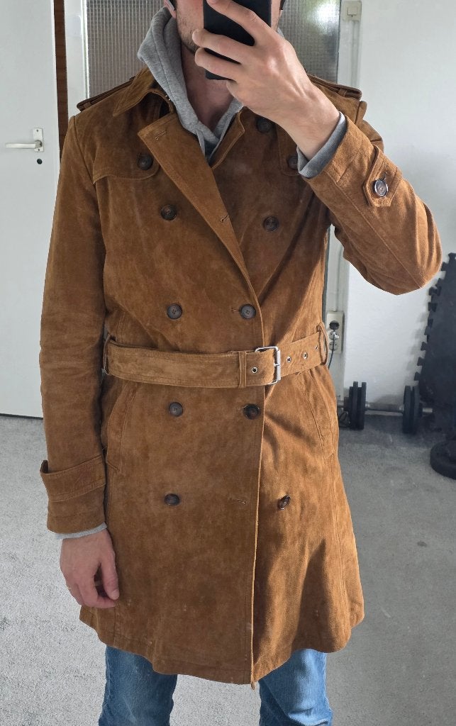 Zara trenchcoat light brown suede leather, Maat 52/54 (L), Bruin, Ophalen of Verzenden, Zo goed als nieuw