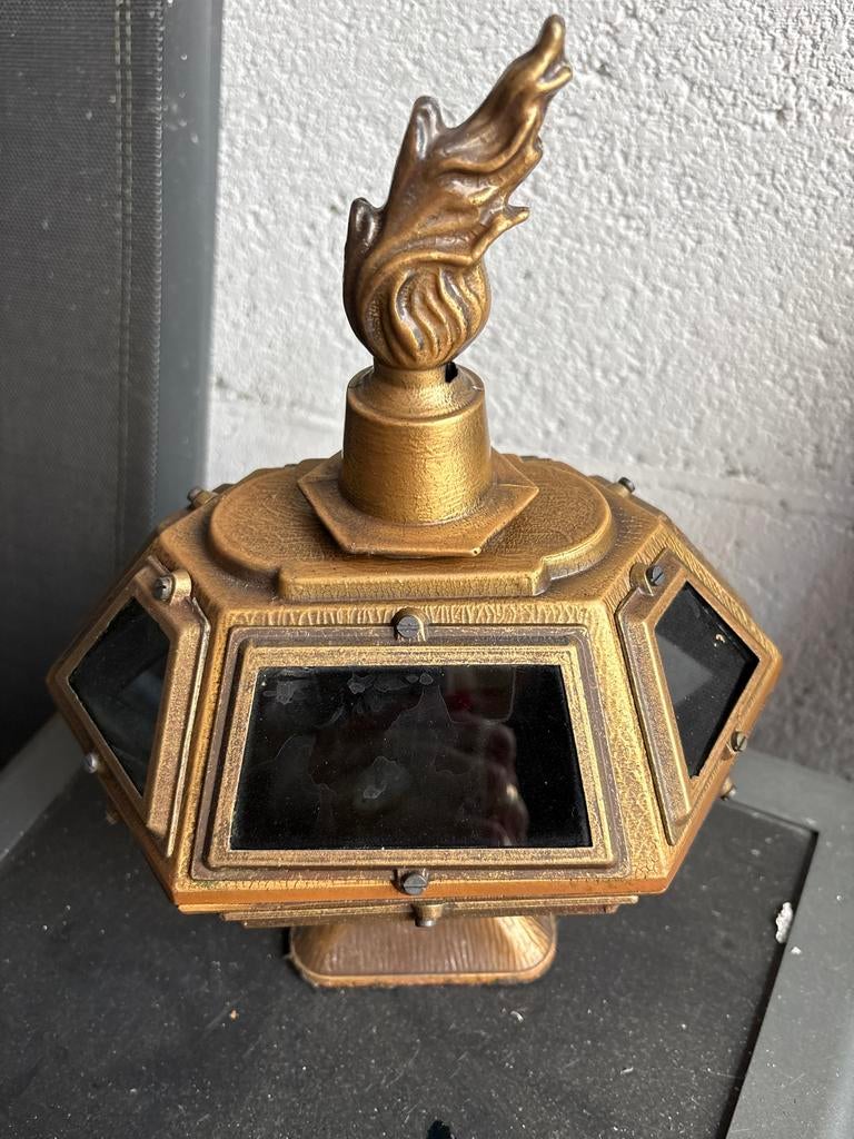 Antieke grafsteenlamp / graflicht met vlam, Ophalen of Verzenden