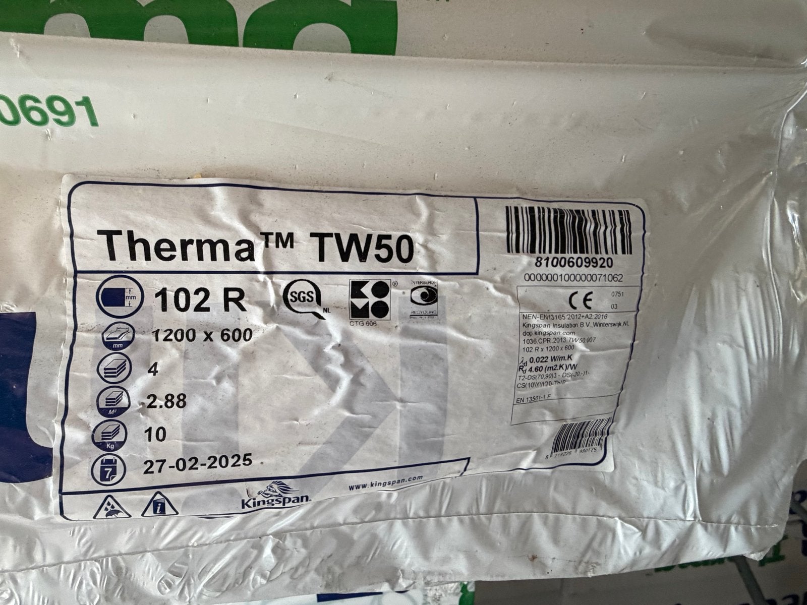 Kingspan Therma TW50 pirspouwplaat 102MM, Ophalen, Dakisolatie, Nieuw, Hardschuim (Pir)