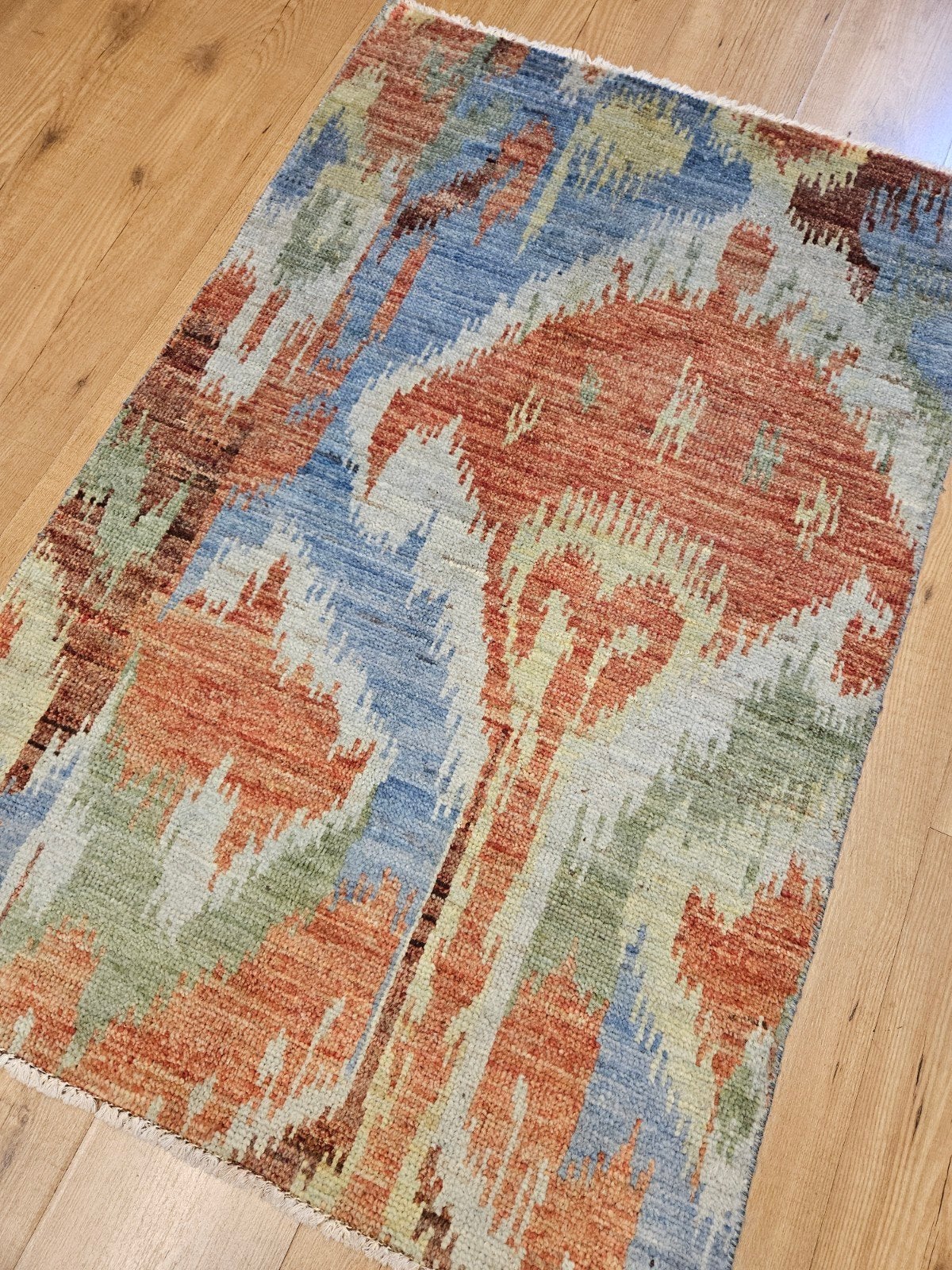 Handgeknoopt oosters tapijt modern design 122x78, Info@SlatsAntiek.nl, 100 tot 150 cm, Blauw, Perzisch