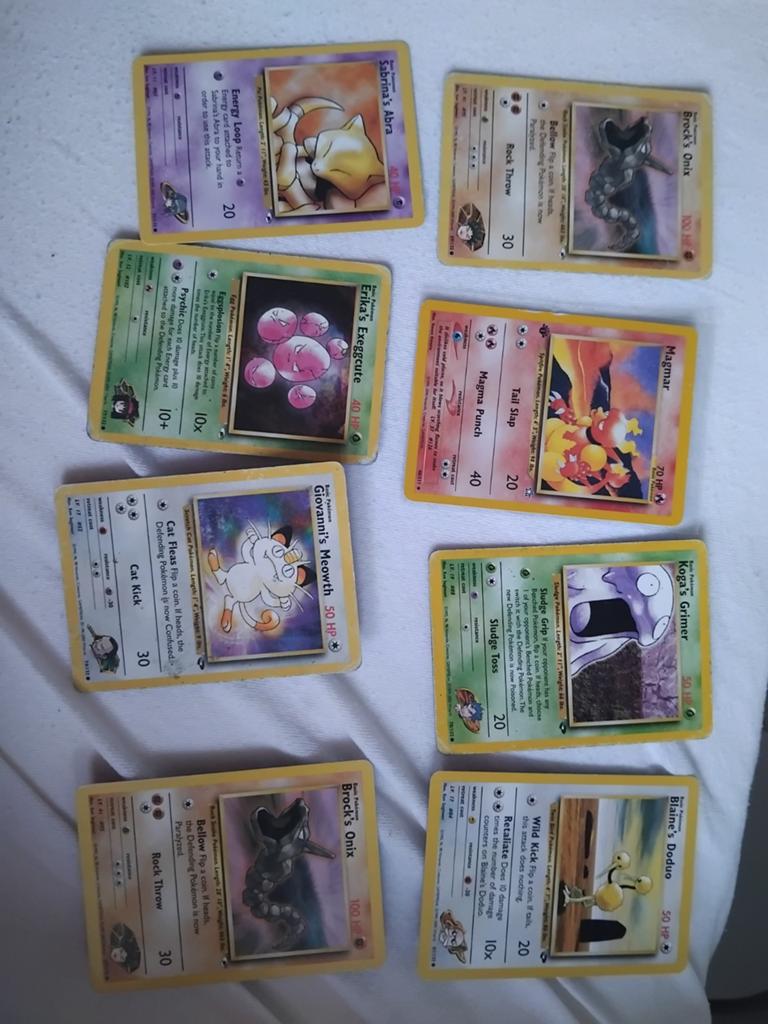 8 Pokémon kaarten - Sabrina's Abra, Brock's Onix, Magmar, Ophalen of Verzenden, Gebruikt, Meerdere kaarten