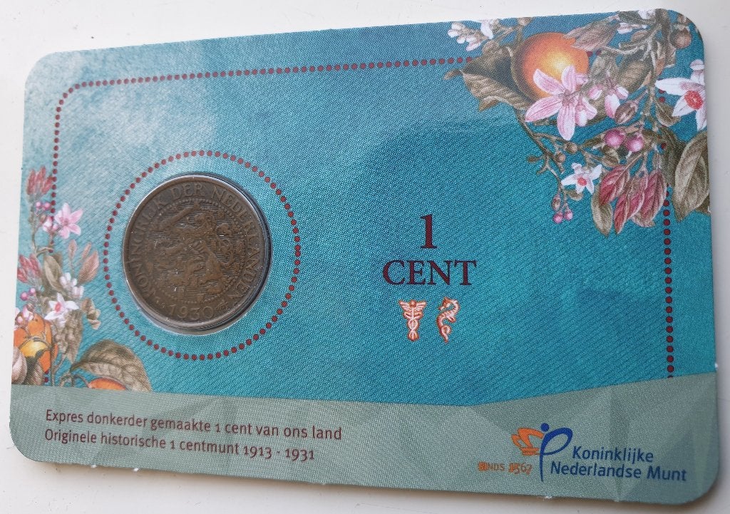 Wilhelmina 1 cent 1930 in coincard, Verzenden, Koningin Wilhelmina, 1 cent, Losse munt