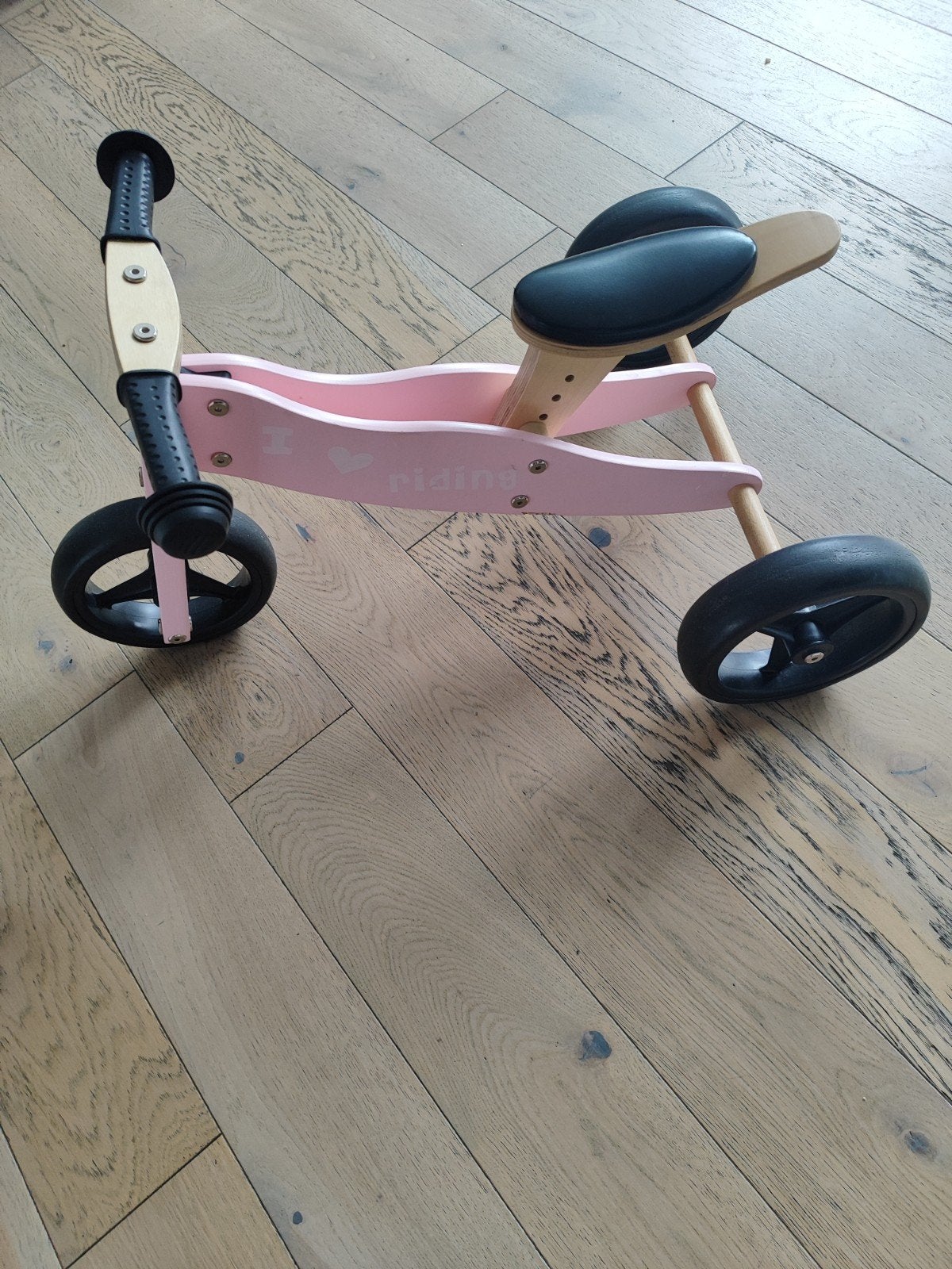 Roze houten loopfietsje voor peuters, Ophalen, Gebruikt, Loopfiets