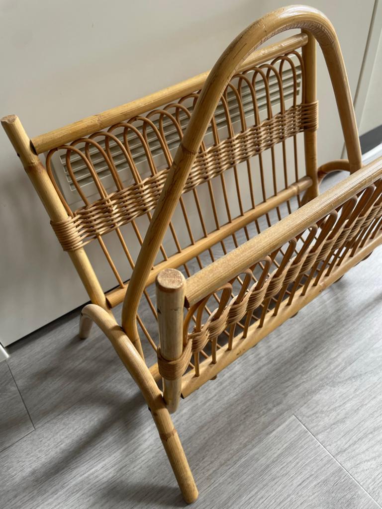 Vintage rotan bamboe tijdschriftenhouder, Ophalen, Gebruikt