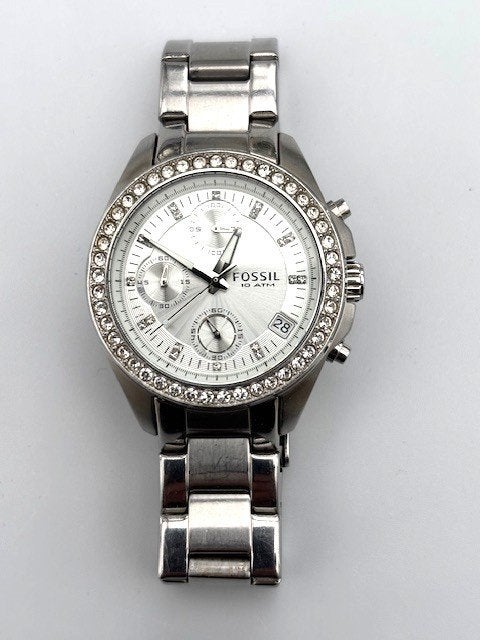 fossil horloge met strass, Staal, Staal, Fossil, Polshorloge