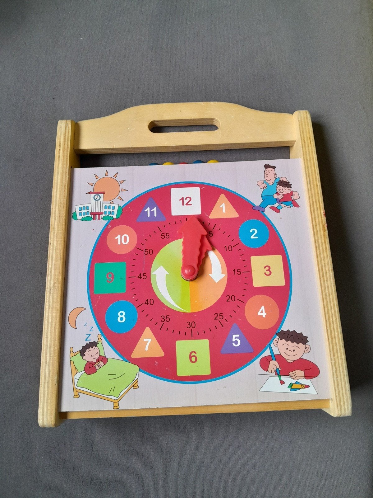 Houten leerbord: klok, telraam en alfabet, Ophalen of Verzenden, Gebruikt, Taal en Lezen
