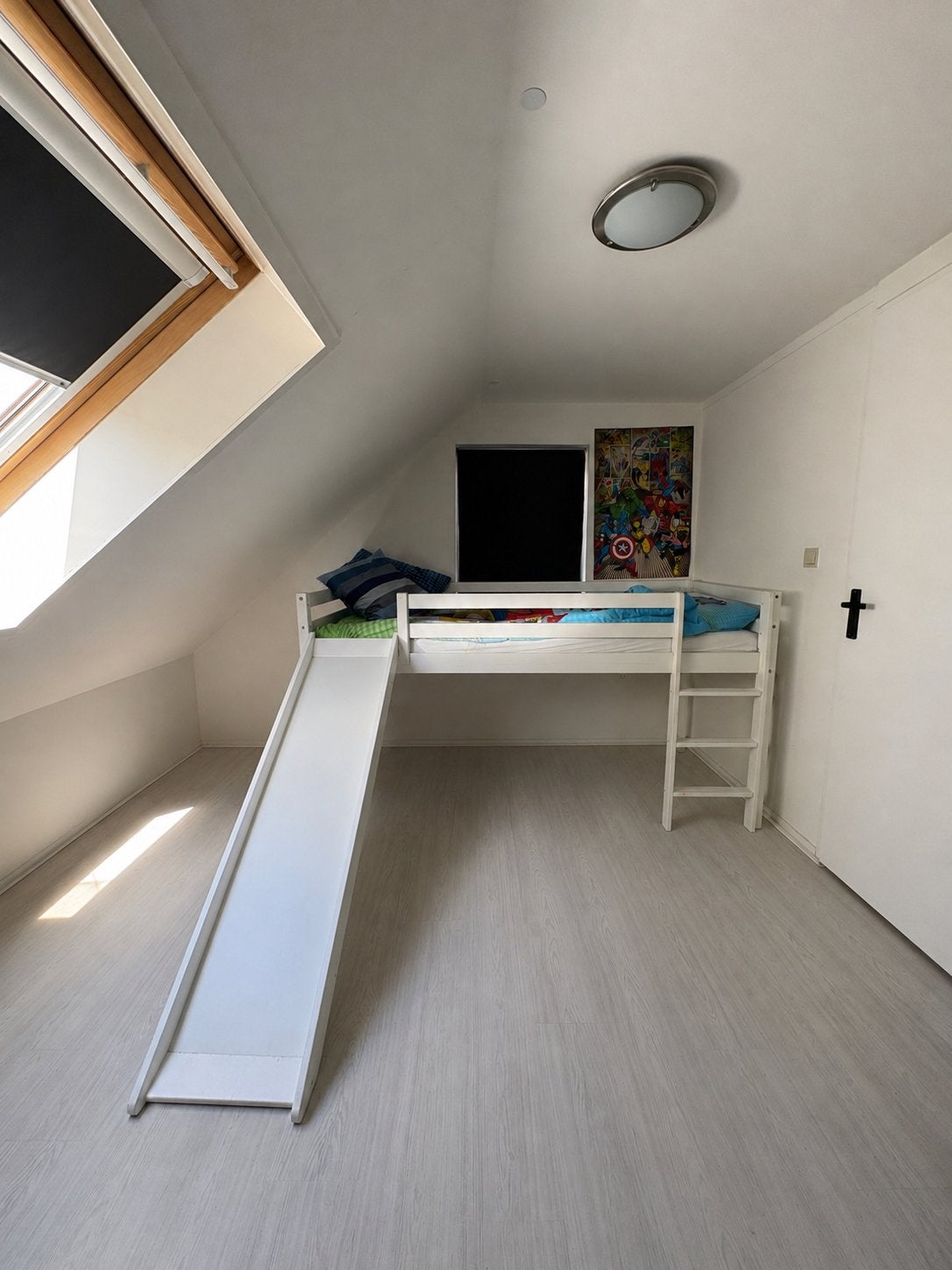Halfhoogslaper wit met glijbaan, Ophalen, 85 tot 100 cm, Gebruikt, Matras