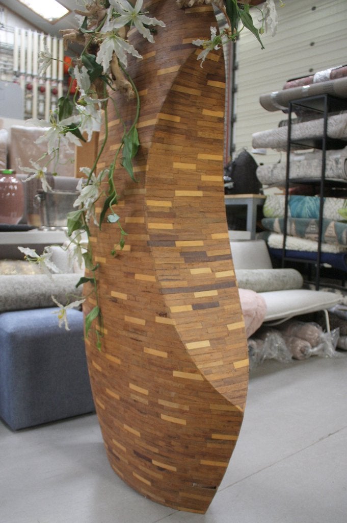 Aparte grote hoge bloempot hout met kunstplanten en bloemen, Ophalen, Binnen, Gebruikt, Kunstplant