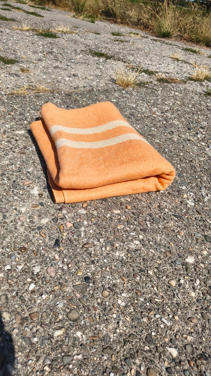 Oude wollen deken oranje/roze 140x178 cm - versleten, Ophalen of Verzenden