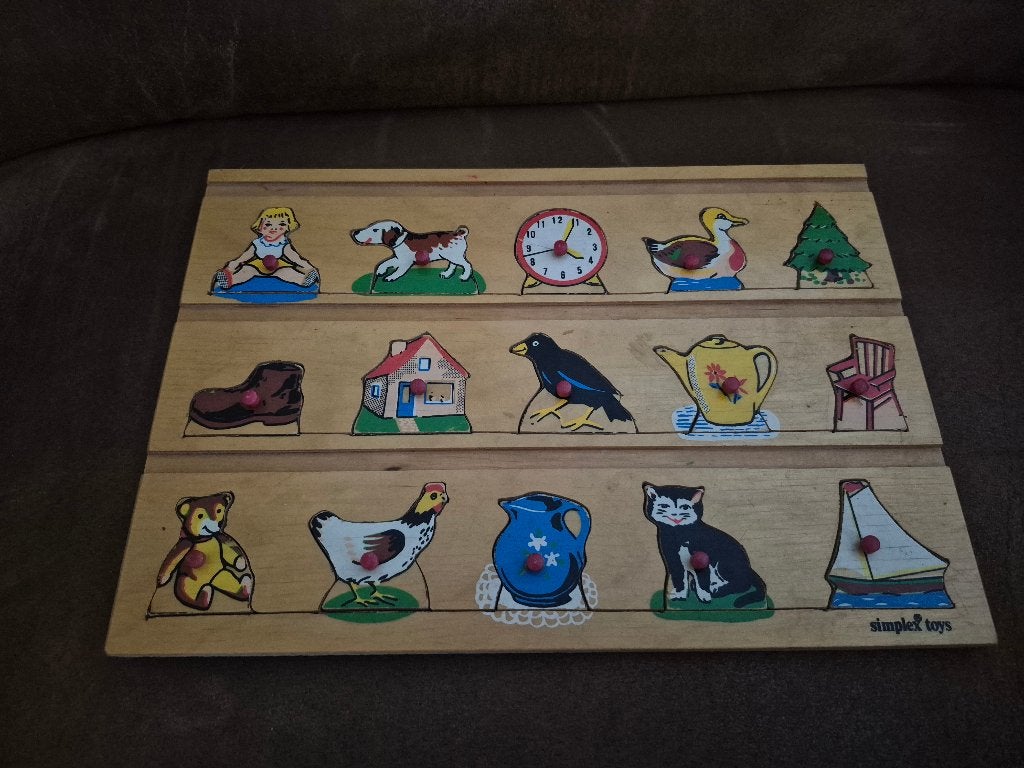 Prachtige Vintage Simplex Toys Houten Knoppenpuzzel, Ophalen of Verzenden, Gebruikt, Overige typen