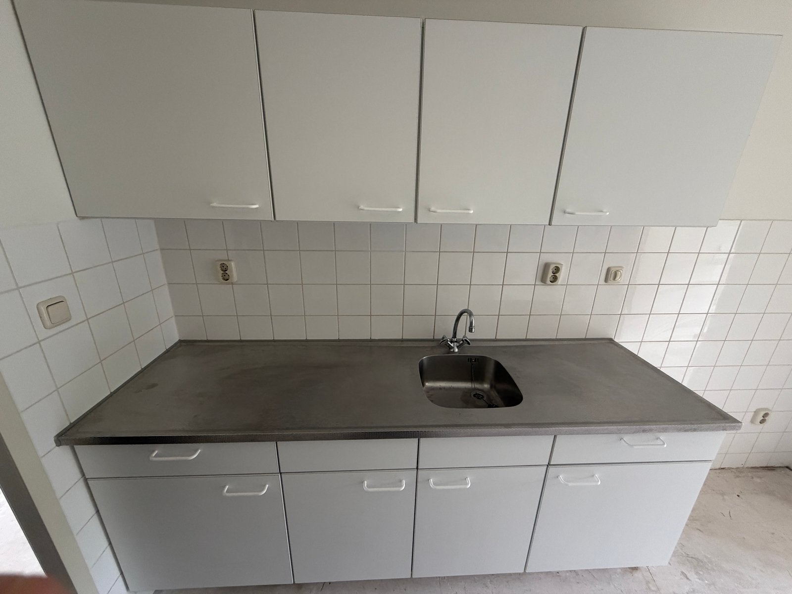 Compact keukenblok met RVS blad en bovenkasten, Ophalen, Gebruikt, Wit, Enkelwandige keuken