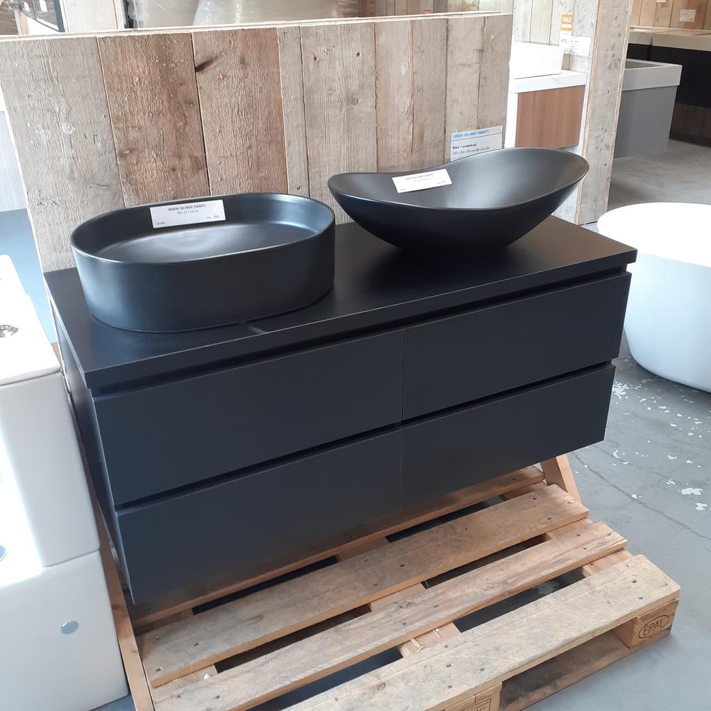 Sanitairmeubel, Mat zwart, 120cm, Waskom, Soft-close, Orsa, Ophalen of Verzenden, Nieuw, Zwart