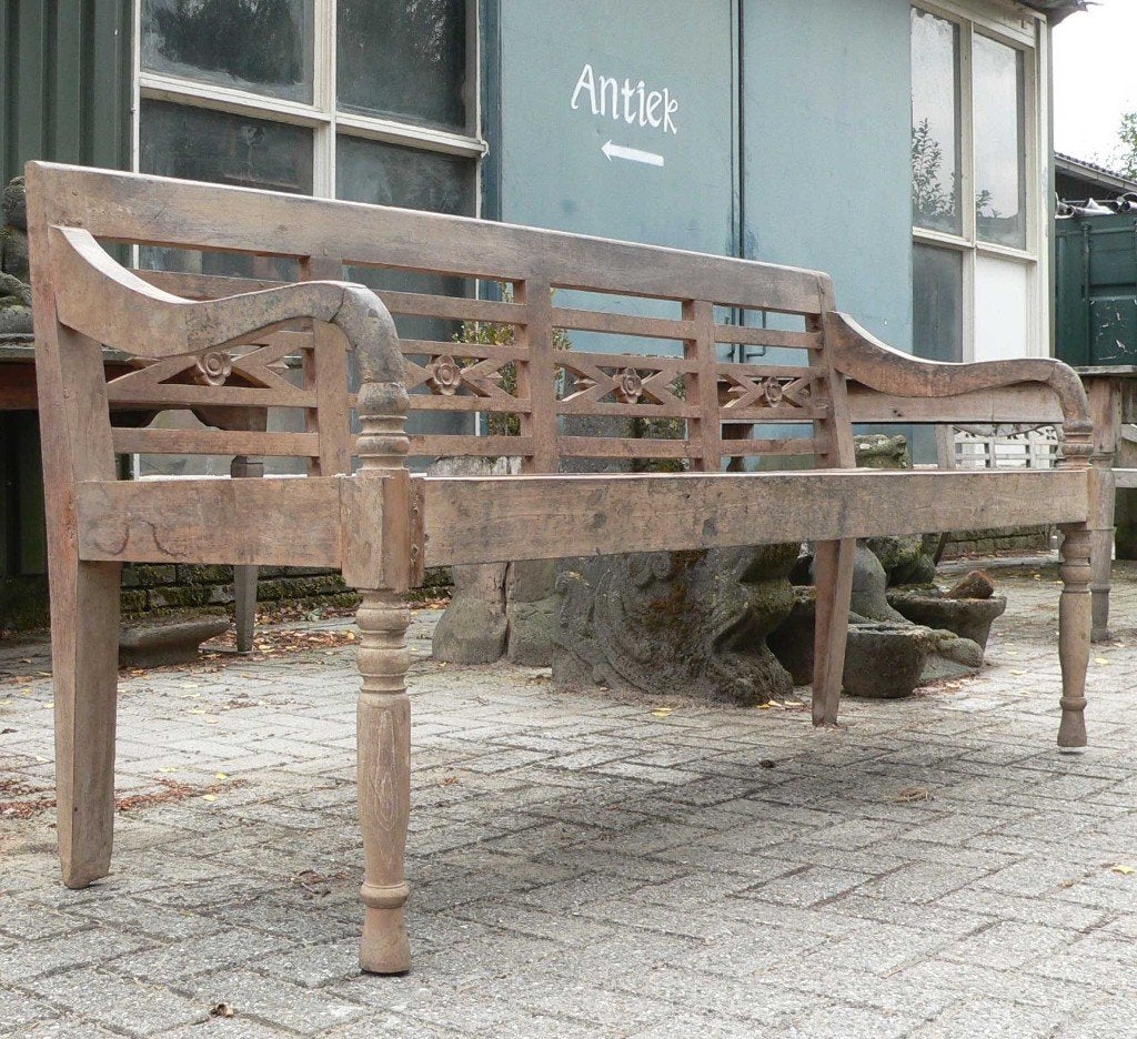 Antieke teak tuinbank stationsbank RB83 houten bank Bali, Ophalen of Verzenden