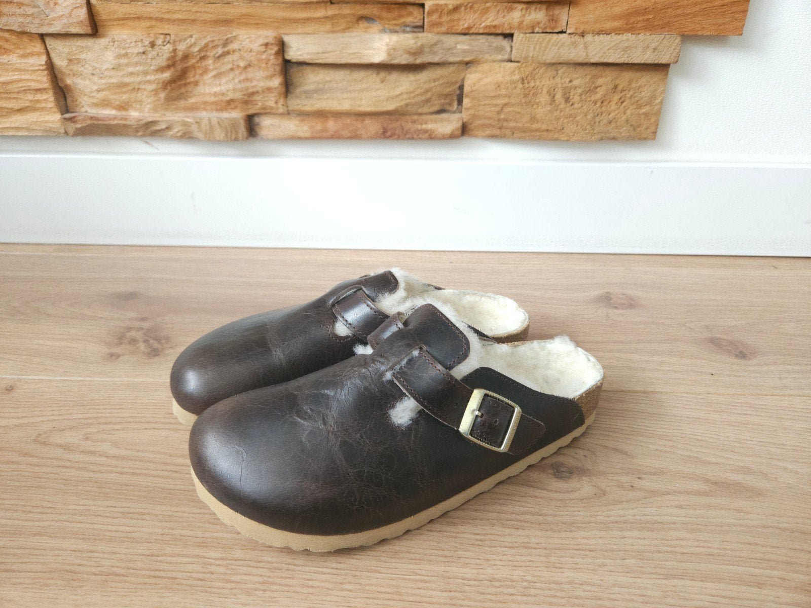 Birkenstock Boston klompjes / clogs maat 37 gevoerd bruin, Bruin, Zo goed als nieuw, Birkenstock, Sandalen of Muiltjes