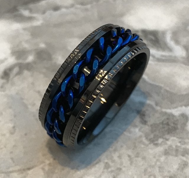 Ring Titanium massief Zwart met Blauw Maat 20 -NIEUW-, Sieraden, Tassen en Uiterlijk, Ringen, Overige materialen, 20 of groter