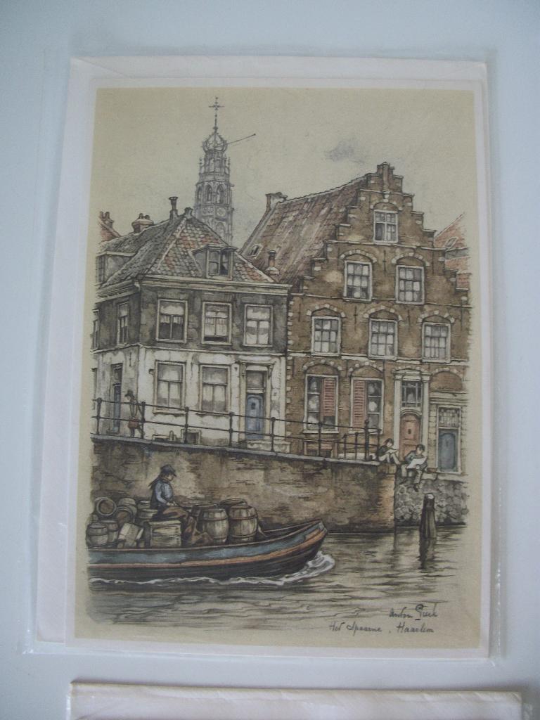 Anton Pieck Kerstkaart - Vintage - Haarlem, Het Spaarne, Ophalen of Verzenden, 1960 tot 1980, Ongelopen, Stad of Dorp