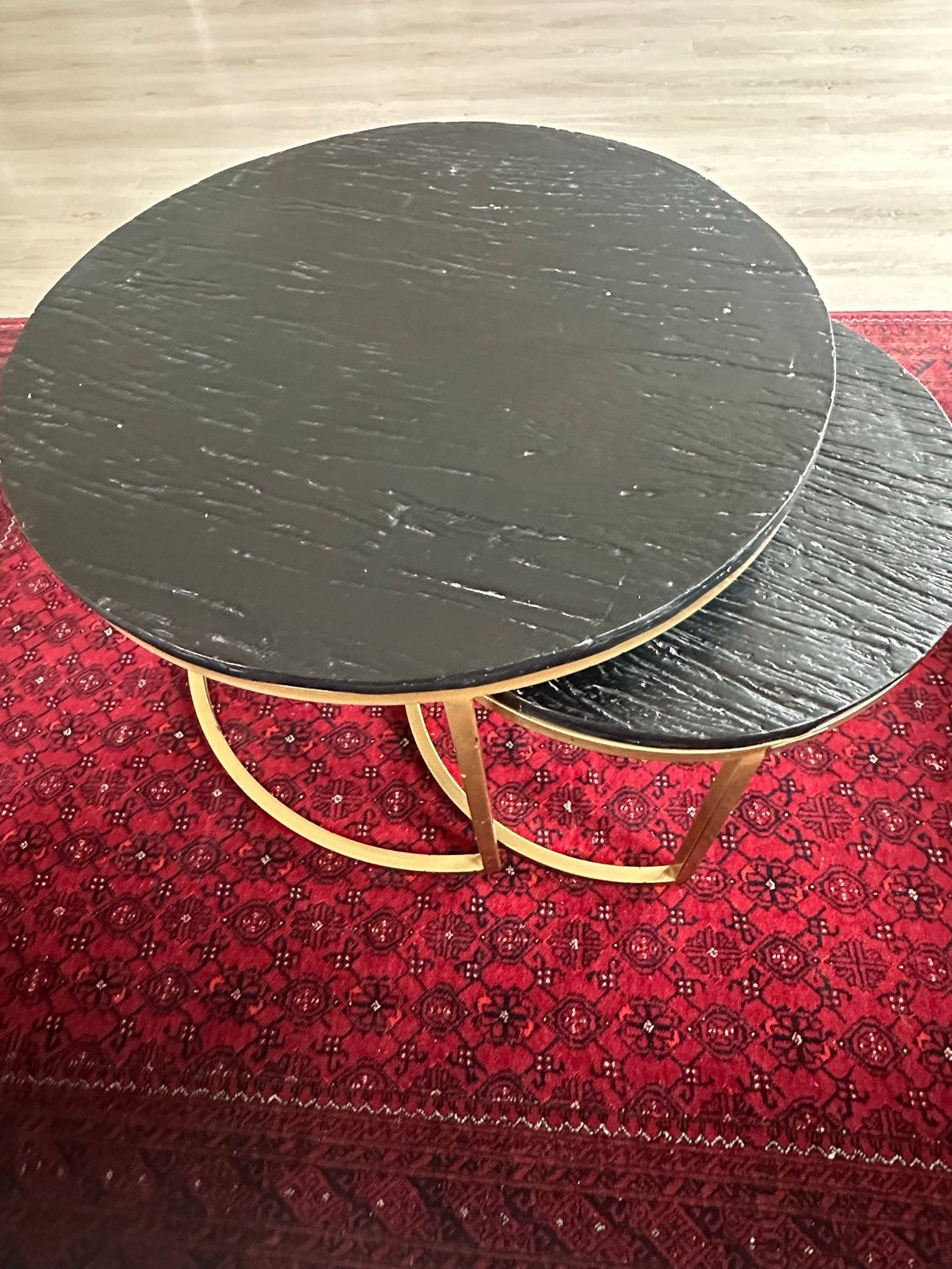 Richmond 2xSalontafel Rond Set met Goud Hotel Chique Japandi, Ophalen, Rond, 50 tot 100 cm, Zo goed als nieuw