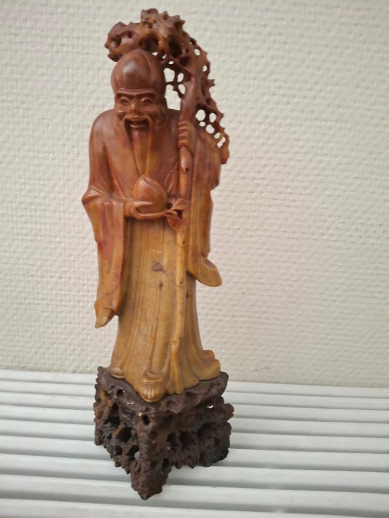 Speksteen beeld Shao Lao, god van langleven en wijsheid, Ophalen of Verzenden, Handgemaakt, 20 - 50 cm, Steen of Keramiek