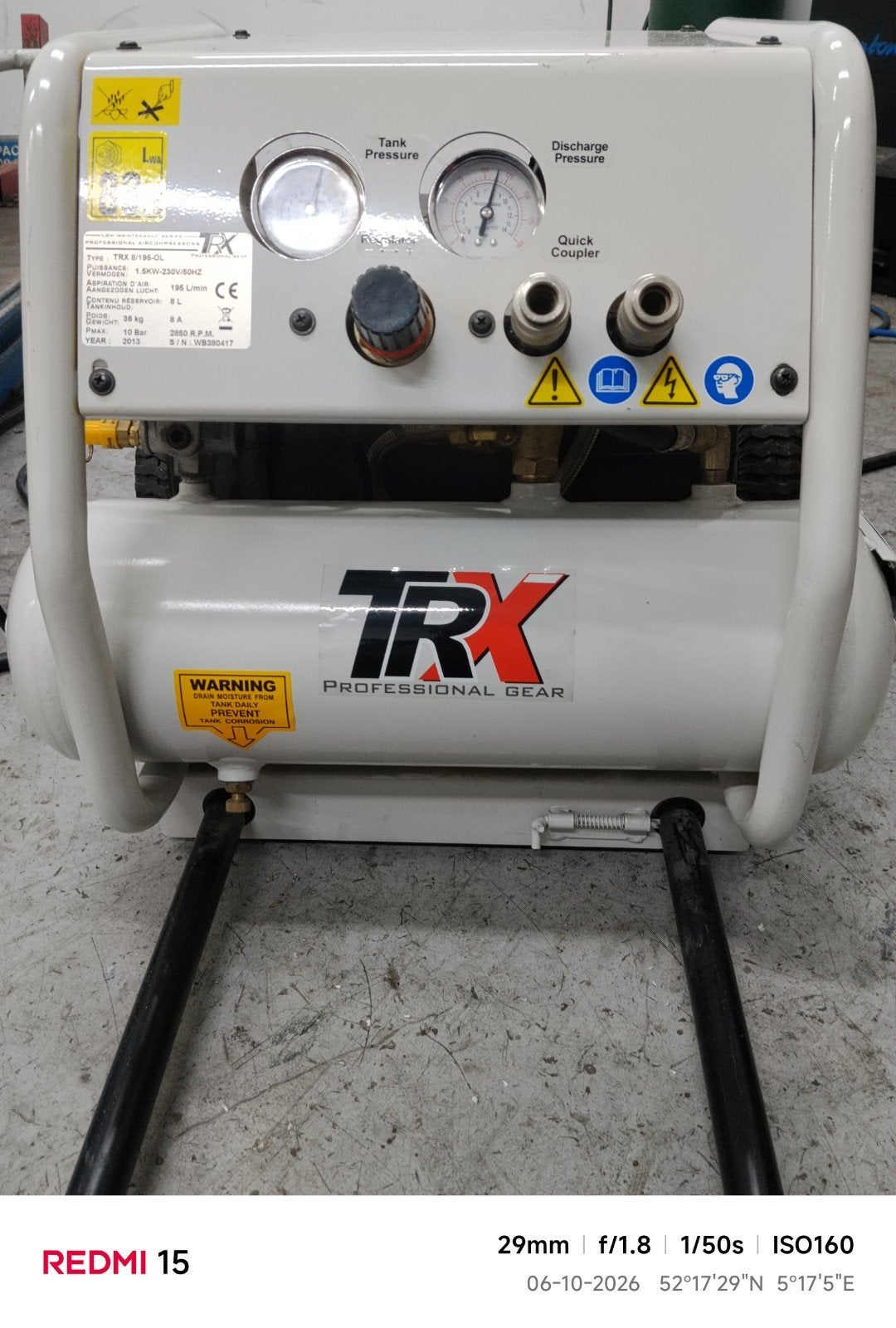compressor trx 8/195-ol 10 bar, Ophalen, Gebruikt, Minder dan 200 liter/min, Geluidgedempt