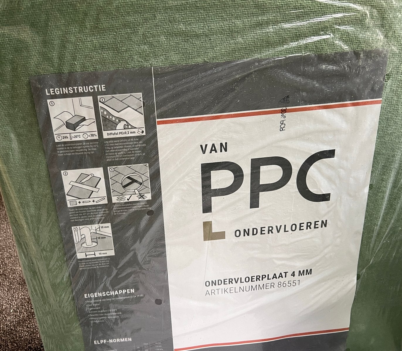 Ondervloerplaten 19x4mm 60x80cm, Ophalen, Overige typen, Nieuw, Groen