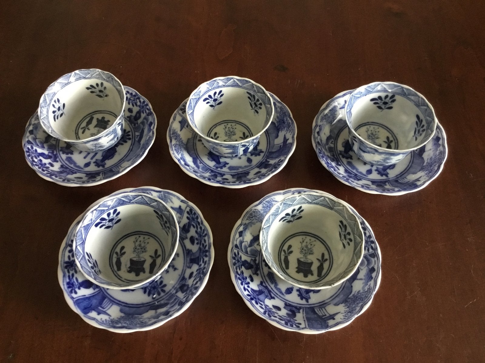 Set van 5 antieke Japanse Sake kopjes met schotels, Ophalen of Verzenden