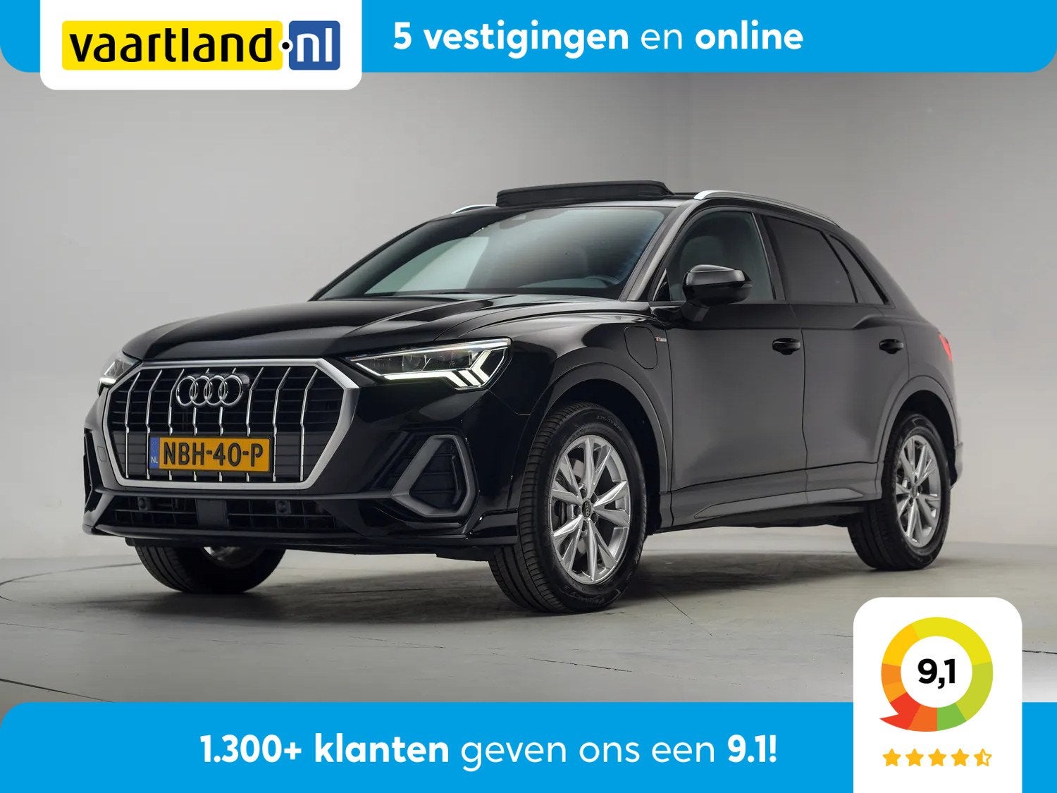 Audi Q3 45 TFSI e S Line [ Panorama Virtual Apple/Android ], Auto's, Gebruikt, Zwart, Leder, Hybride Elektrisch/Benzine