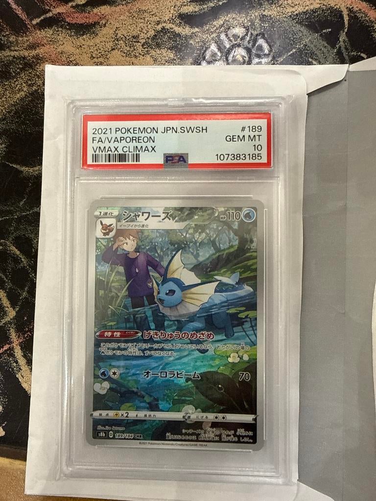 Vaporeon VMAX Climax PSA 10 GEM MT - Japanse Pokémon Kaart, Ophalen of Verzenden, Zo goed als nieuw, Losse kaart