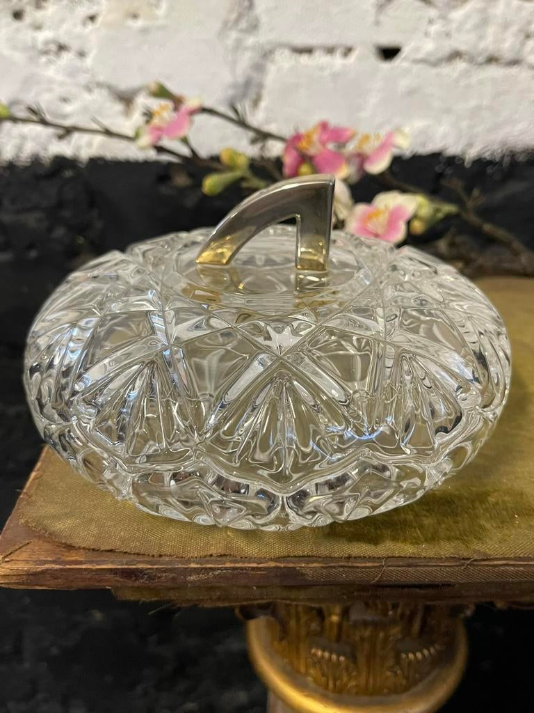Vintage Walther Glas kristalglazen schaal met deksel, Ophalen of Verzenden, Gebruikt, Rond, Glas