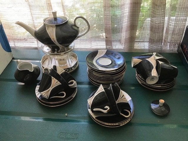 Vintage Bavaria Kronester Koffie/Theeservies - Zwart/Wit, Ophalen