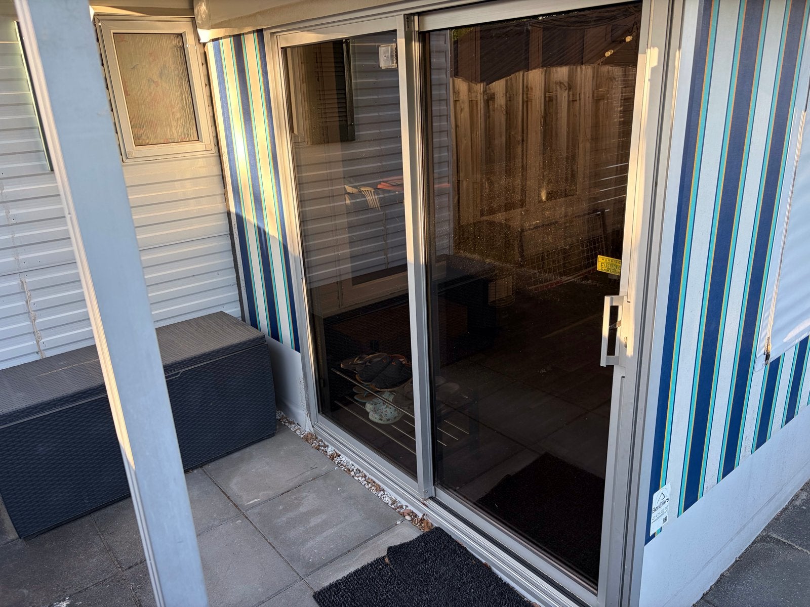 Voortent stacaravan 6.40x2.50 met luifel en schuifpui, Ophalen, Zo goed als nieuw, Overige merken