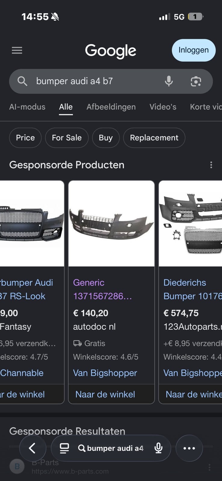 Gezocht bumper audi a4 b7 of s line bumper, Ophalen of Verzenden, Voor, Audi, Bumper