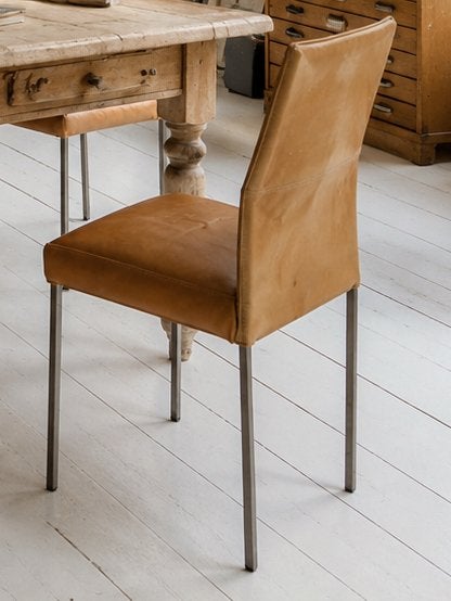 4 Vintage design cognac runder leren fauteuils chrome poten, Ophalen