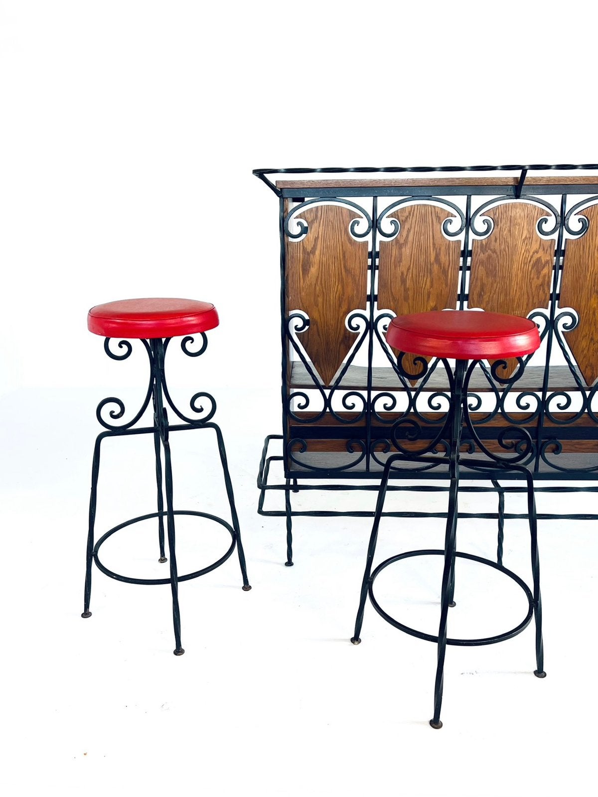 Vintage gietijzeren (buiten)bar + barkrukken ‘70, Gebruikt, Inclusief barstoelen, Ophalen of Verzenden, Nvt