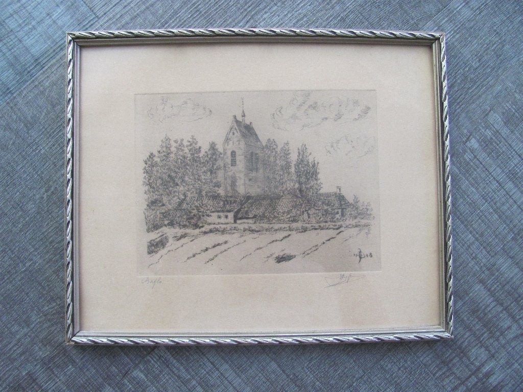 ets van Baflo - Jan Dijkema (1894-1963), Antiek en Kunst, Ets, Stadsgezicht, 15 cm, 20 cm
