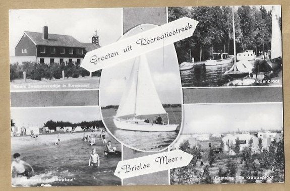 Groeten uit Recreatiestreek Brielse Meer - Oude Ansichtkaart, Ophalen of Verzenden, 1960 tot 1980, Gelopen, Zuid-Holland
