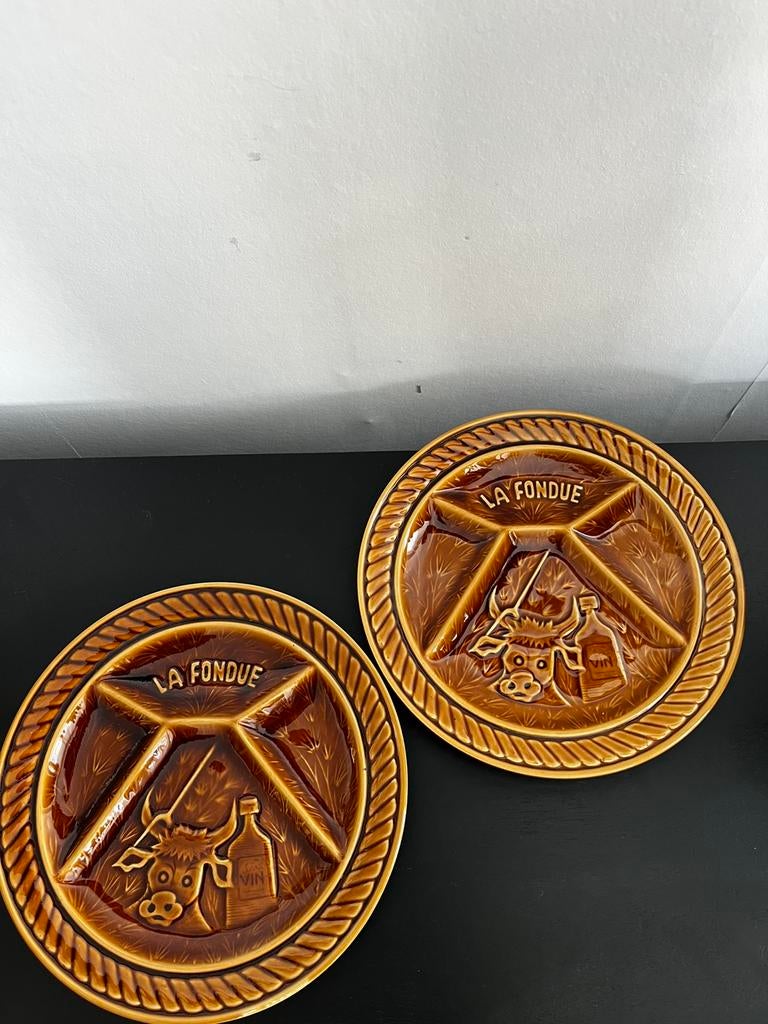 Vintage La Fondue gourmet borden set van 2, Ophalen of Verzenden
