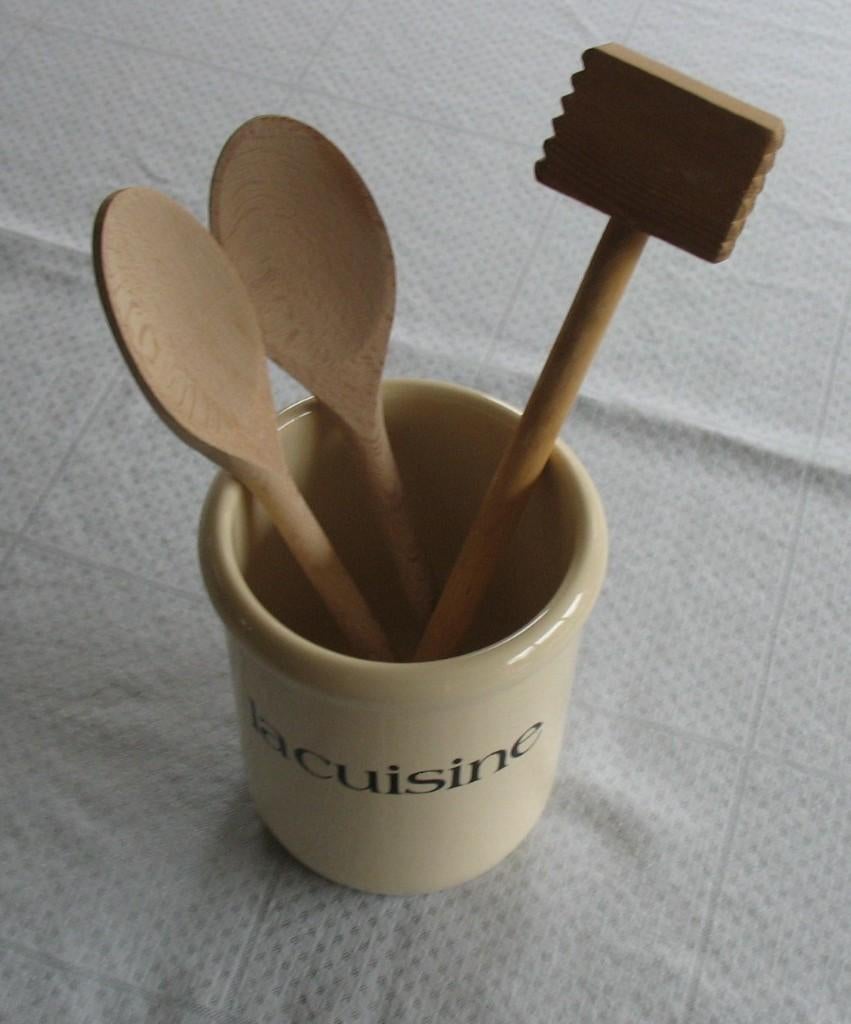 Pollepel pot met houten lepels, Ophalen of Verzenden, Gebruikt