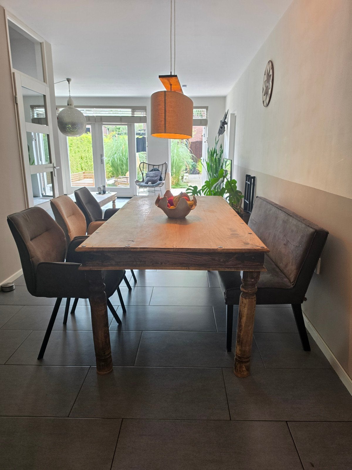 Indiase Eettafel Shisham + Eetkamerbank + 3 Stoelen, Ophalen, 200 cm of meer, 50 tot 100 cm, Vijf personen of meer