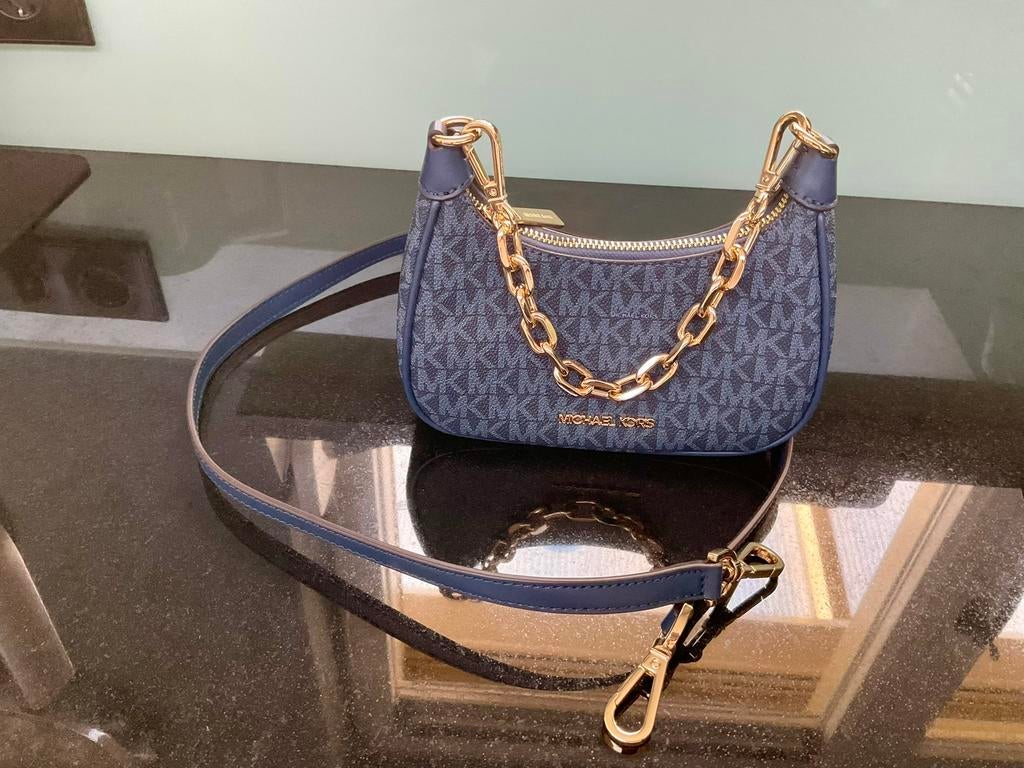 Michael Kors Tas labelprint, Sieraden, Tassen en Uiterlijk, Tassen | Damestassen, Ophalen, Zo goed als nieuw, Blauw, Schoudertasje