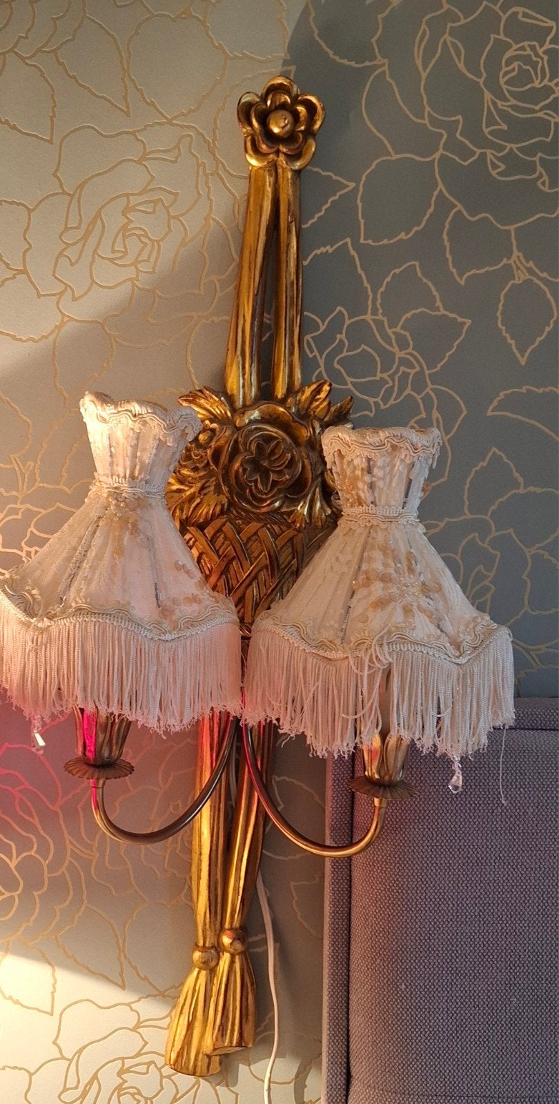 Vintage Hollywood Regency Wandlamp / Applique – Goud, Ophalen of Verzenden